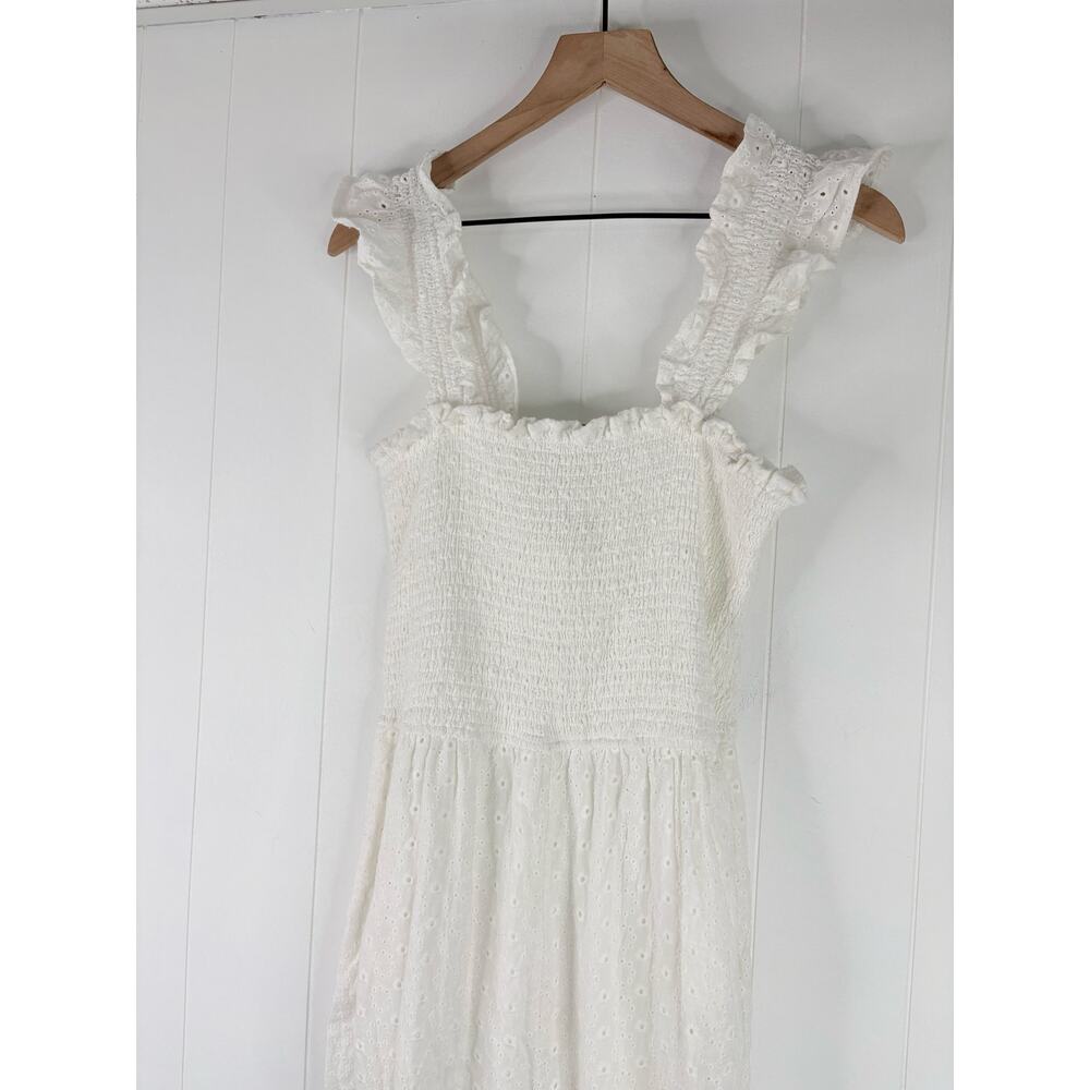 Lulus Easy Loving White Smocked Eyelet Lace Wide-Leg Jumpsuit Large - Picture 5 of 10